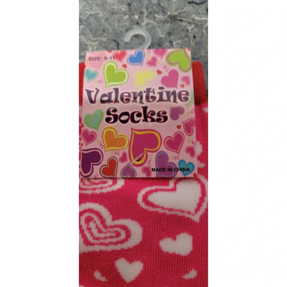 Valentine Socks Unisex‎ Pink/Red Hearts and Cupids Set of 2 Size 9-11